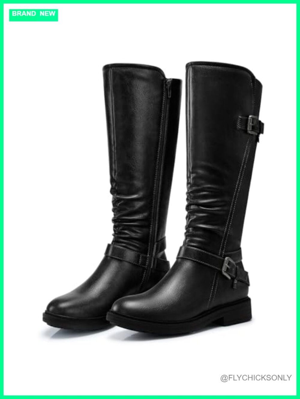 Women's Knee High Boots Low Heel Round Toe Faux Leather Tall Boots